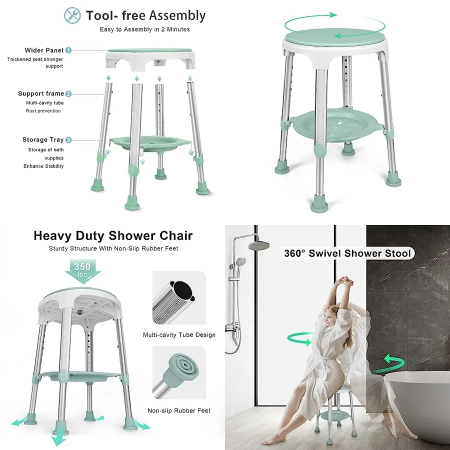 Shower Chair for Inside Shower, Tool-Free Assembly Swivel Shower Stool with Storage Tray, Adjustable Tub Chair and Bathroom Sto
Shower Chair for Inside Shower, Tool-Free Assembly Swivel Shower Stool with Storage Tray, Adjustable Tub Chair and Bathroom Sto