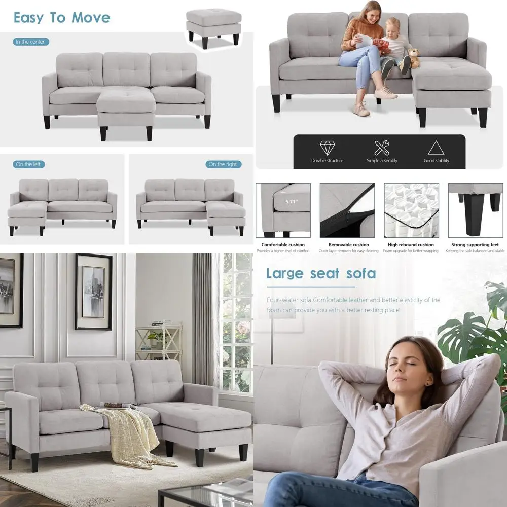 Reversible Chaise L-Shaped Sectional Sofa Set for Living Rooms - Light Grey for Small Spaces
Reversible Chaise L-Shaped Sectional Sofa Set for Living Rooms - Light Grey for Small Spaces