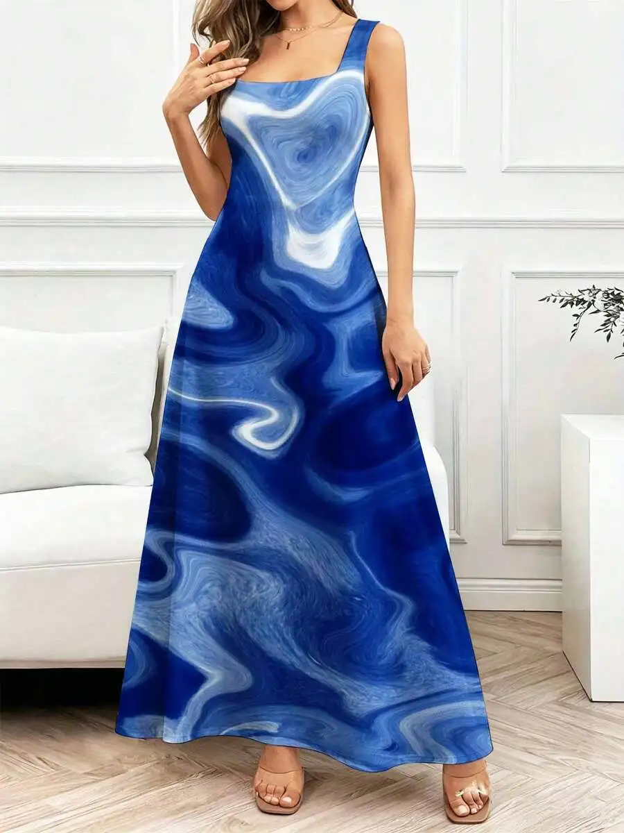 Blue Abstract Print Sleeveless Square Neck Maxi Dress For Women Casual
Blue Abstract Print Sleeveless Square Neck Maxi Dress For Women Casual
