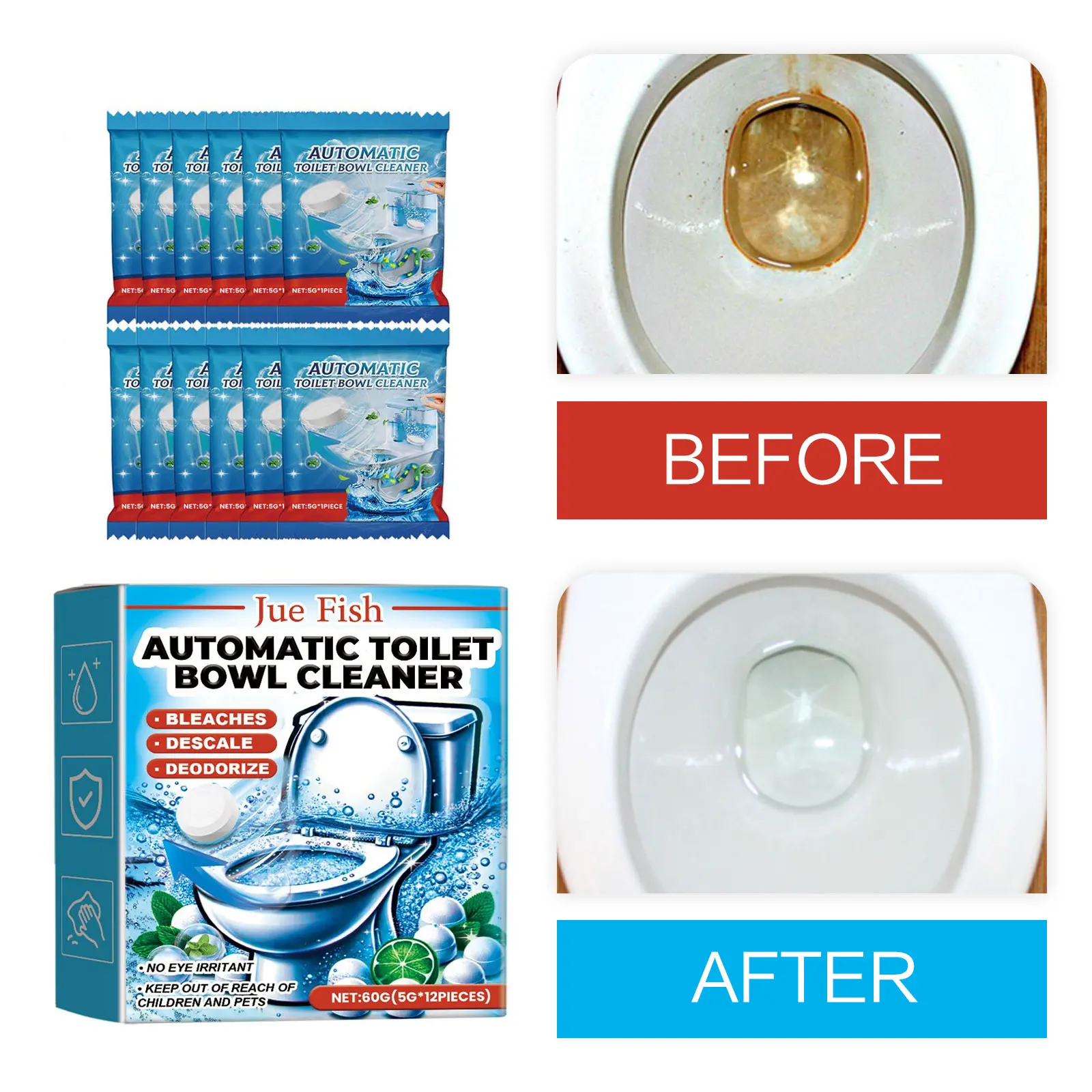 Automatic Toilet Bowl Cleaners Toilet Descaling Deodorizing Urine Stain Remover Tank Decontamination Bathroom Cleaning Tablets
Automatic Toilet Bowl Cleaners Toilet Descaling Deodorizing Urine Stain Remover Tank Decontamination Bathroom Cleaning Tablets
