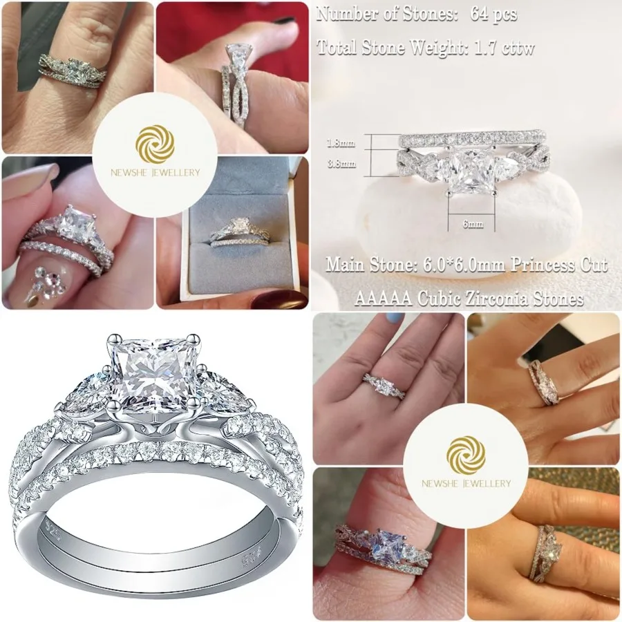 Newshe Jewellery Wedding Ring Set for Women Moissanite Engagement Rings Bridal Sets Princess Pear Promise Anniversary Band Size
Newshe Jewellery Wedding Ring Set for Women Moissanite Engagement Rings Bridal Sets Princess Pear Promise Anniversary Band Size