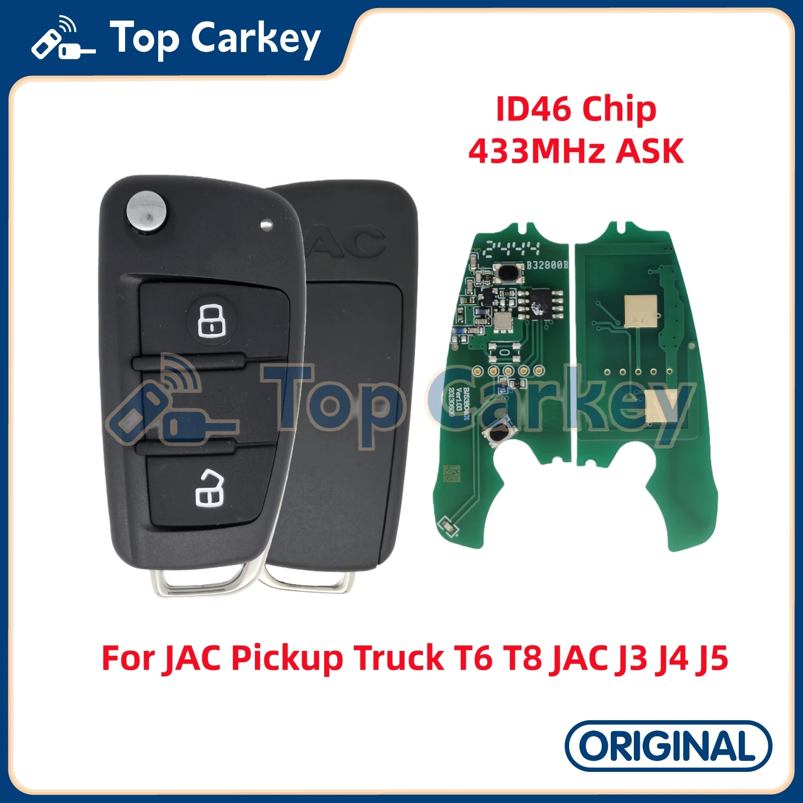 TopCarkey Original Flip Remote Key 3704020P3010-BJ ID46 Chip 433MHz for JAC Pickup Truck T6 T8 JAC T6 J3 J4 J5
TopCarkey Original Flip Remote Key 3704020P3010-BJ ID46 Chip 433MHz for JAC Pickup Truck T6 T8 JAC T6 J3 J4 J5