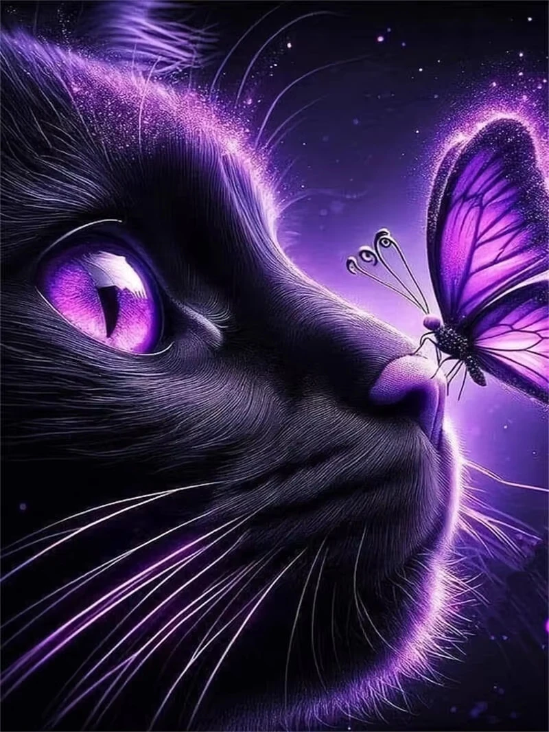 Glowing Purple Neon Black Cat & Violet Butterfly Close-up Jigsaw Puzzle, Dark Starry Night Home Wall Decor
Glowing Purple Neon Black Cat & Violet Butterfly Close-up Jigsaw Puzzle, Dark Starry Night Home Wall Decor