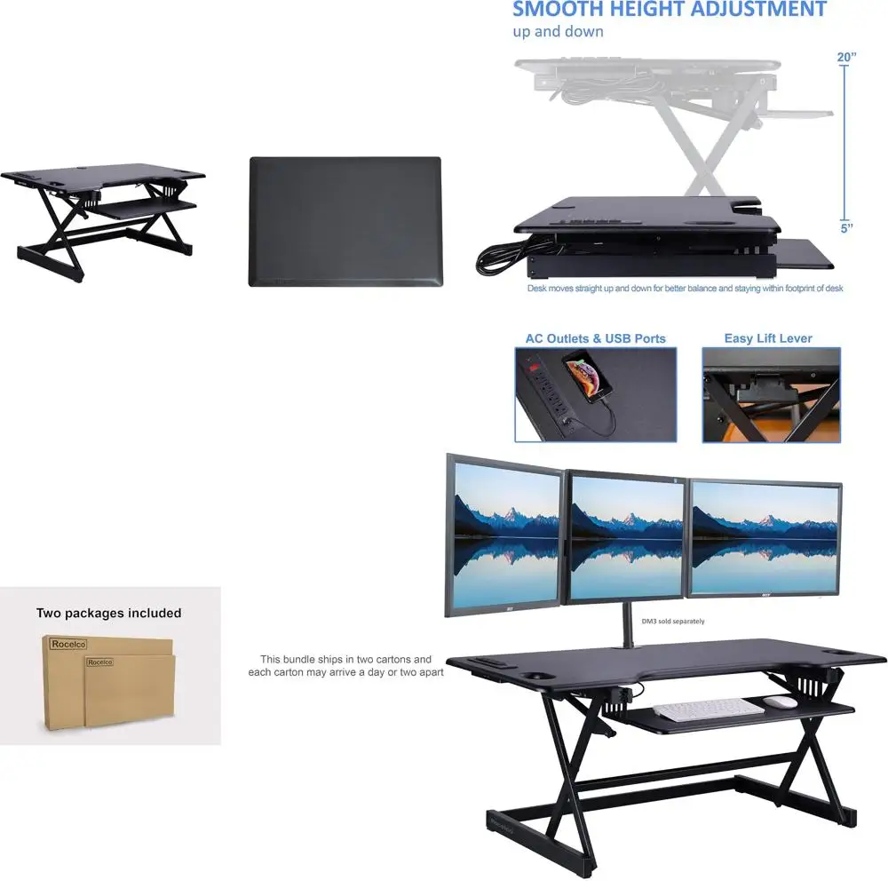 Height Adjustable Desk Converter for Triple Monitor Setup with USB Charger and Anti-Fatigue Mat
Height Adjustable Desk Converter for Triple Monitor Setup with USB Charger and Anti-Fatigue Mat
