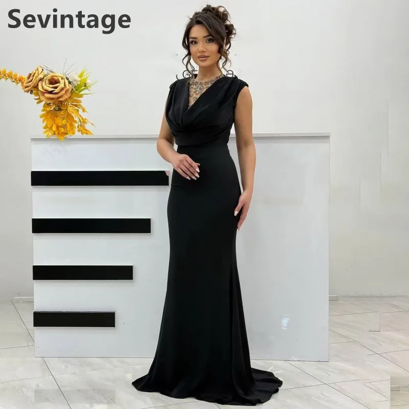 Sevintage 2025 Black Mermaid Jersey Evening Dress Wedding Party Sleeveless Beaded Prom Dress Saudi Arabic Party Gown Customized
Sevintage 2025 Black Mermaid Jersey Evening Dress Wedding Party Sleeveless Beaded Prom Dress Saudi Arabic Party Gown Customized