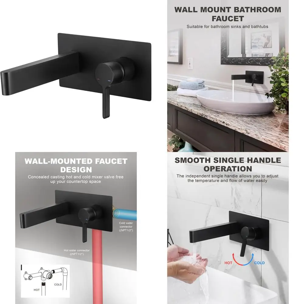 Матовый черный матовый латунный настенный смеситель для раковины с одной ручкой, 2 отверстиями и грубым клапаном в комплекте 
Матовый черный матовый латунный настенный смеситель для раковины с одной ручкой, 2 отверстиями и грубым клапаном в комплекте