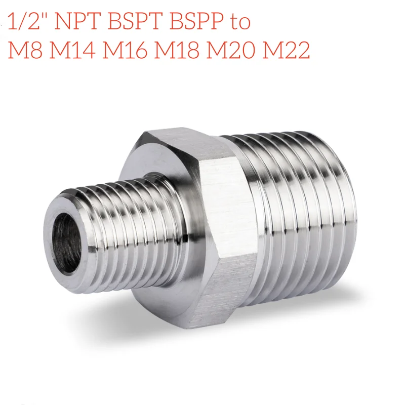1/2 "NPT BSPT BSPP до M8 M14 M16 M18 M20 M22 Наружная резьба 304 Шестигранный ниппель из нержавеющей стали Соединитель фитинга трубы высокого давления
1/2 "NPT BSPT BSPP до M8 M14 M16 M18 M20 M22 Наружная резьба 304 Шестигранный ниппель из нержавеющей стали Соединитель фитинга трубы высокого давления