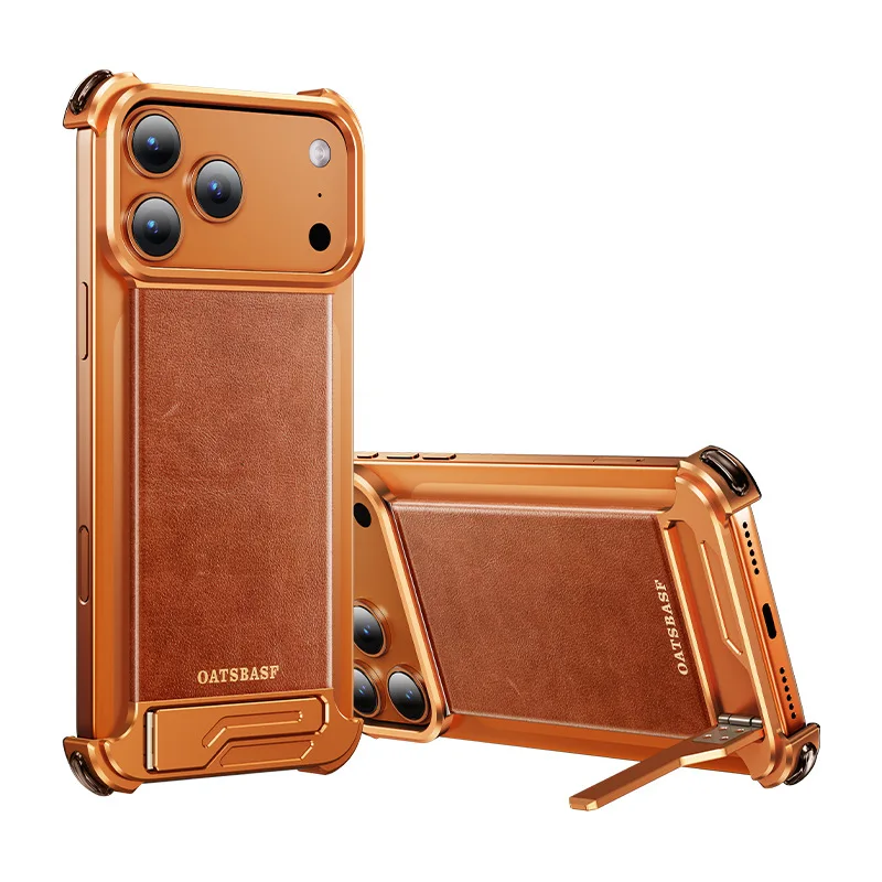 Classic Solid Color Metal Aluminum Alloy Genuine Leather Phone Case for iPhone 17 Pro Max with Hide Bracket
Classic Solid Color Metal Aluminum Alloy Genuine Leather Phone Case for iPhone 17 Pro Max with Hide Bracket