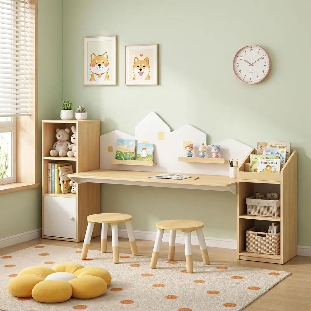 Children's Storage Study Desk with 2 Stools, Bookshelf Included, Suitable for Ages 3-8, Perfect for Bedroom or Toddler Room
Children's Storage Study Desk with 2 Stools, Bookshelf Included, Suitable for Ages 3-8, Perfect for Bedroom or Toddler Room