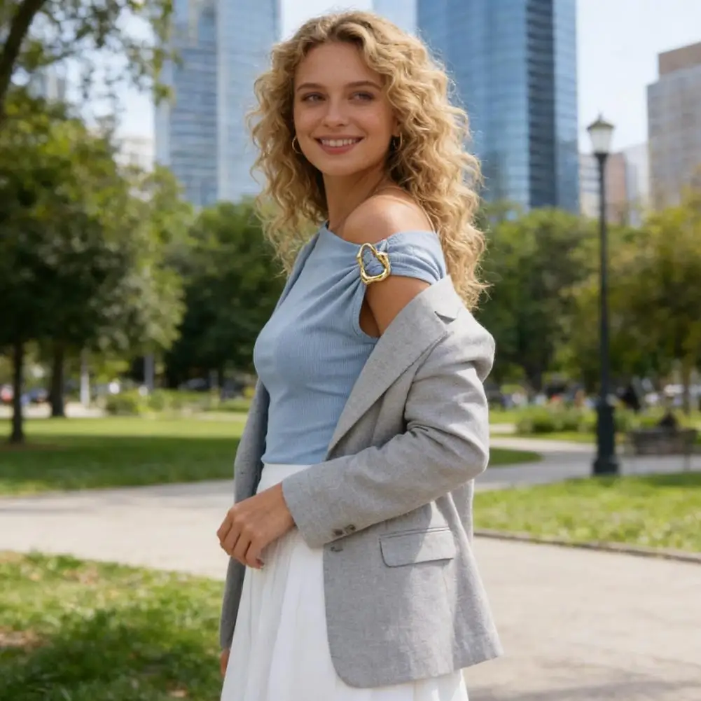 Wear Women Tops Women’s Skew Collar Pullover Top Slim Fit Asymmetric Tee Shirt Short Sleeve Blouse with Metal Buckle Golden
Wear Women Tops Women’s Skew Collar Pullover Top Slim Fit Asymmetric Tee Shirt Short Sleeve Blouse with Metal Buckle Golden