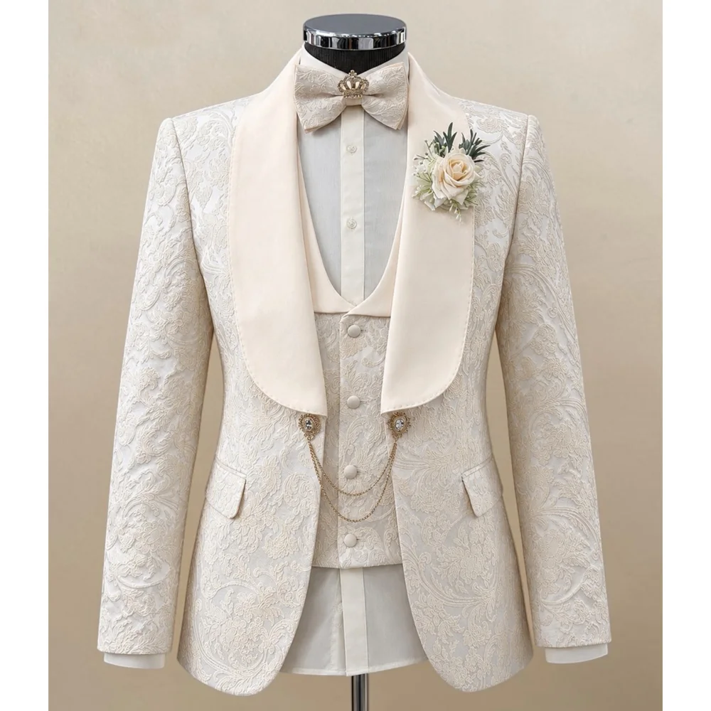 Luxury Metal Men Suits Shawl Lapel Groom Tuxedos Party Prom Blazer Customized 3 Pieces Sets Costume Homme
Luxury Metal Men Suits Shawl Lapel Groom Tuxedos Party Prom Blazer Customized 3 Pieces Sets Costume Homme