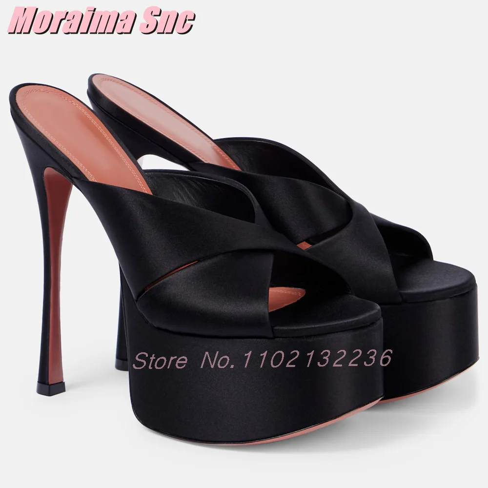 Satin Platform Cross Strap Mules Round Open Toe Stiletto Super High Heel Slip On Black Solid Sexy Women's Slippers Summer 2025
Satin Platform Cross Strap Mules Round Open Toe Stiletto Super High Heel Slip On Black Solid Sexy Women's Slippers Summer 2025
