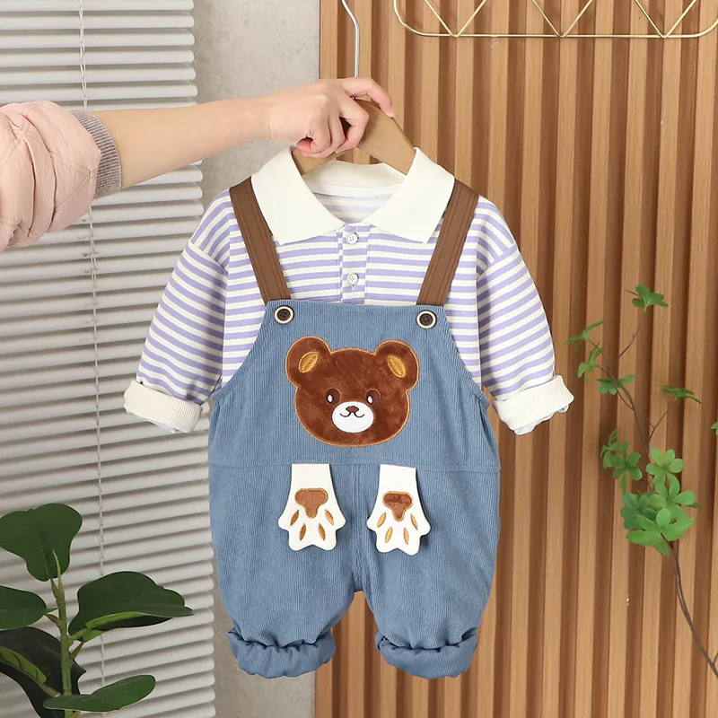 Toddler Fall Outfit Set 2025 Korean Baby Boy Clothes Cartoon Striped Turn-down Colloar Long Sleeve Tops and Overalls Boys Suit
Toddler Fall Outfit Set 2025 Korean Baby Boy Clothes Cartoon Striped Turn-down Colloar Long Sleeve Tops and Overalls Boys Suit