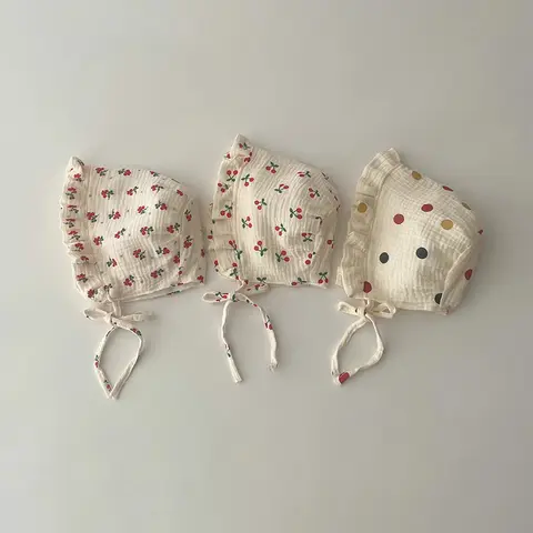 Chapéu de sol do bebê da impressão coreana bonito flor cereja infantil meninas princesa boné primavera outono algodão recém-nascido proteção de orelha bonés bonnet