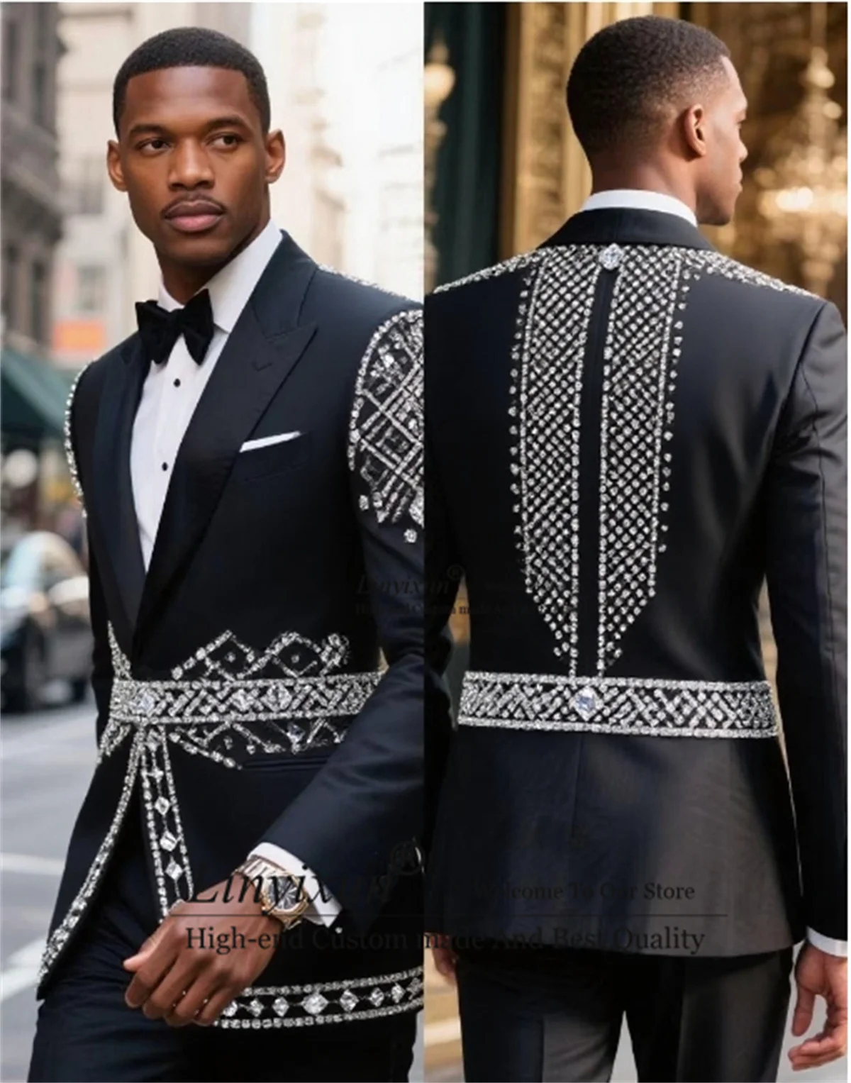 High End Diamond Beaded Men Suits 2 Pieces Sets Wedding Party Prom Blazer Customized Fashion Slim Groom Tuxedos Ropa Hombre 
High End Diamond Beaded Men Suits 2 Pieces Sets Wedding Party Prom Blazer Customized Fashion Slim Groom Tuxedos Ropa Hombre