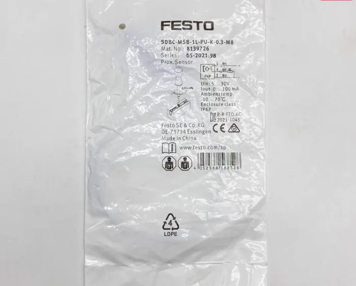 New original FESTO proximity switch SDBC-MSB-1L-PU-K-0.3-M8 8139726 SDBC-MSB-1L-NU-K-0.3-M8 8139727
New original FESTO proximity switch SDBC-MSB-1L-PU-K-0.3-M8 8139726 SDBC-MSB-1L-NU-K-0.3-M8 8139727