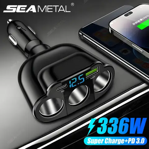 SEAMETAL 5 en 1 chargeur de voiture 336W haute puissance allume-cigare séparateur 66W Super charge USB adaptateur de chargeur de téléphone pour 12V/24V