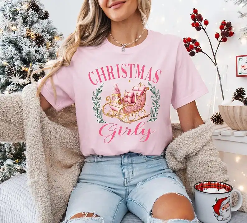 High Quality Cotton Girly Christmas Shirt Pink Sleigh Girls Tee Merry Christmas Sweatshirt Casual All-match Tops Tee Short Adult
High Quality Cotton Girly Christmas Shirt Pink Sleigh Girls Tee Merry Christmas Sweatshirt Casual All-match Tops Tee Short Adult