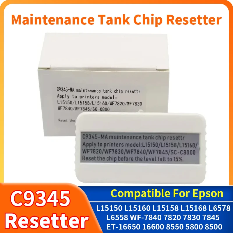 C9345 Maintenance box Chip Resetter compatible for Epson L15150 L15160 L6550 L6570 L8168 L8188 L8160 L8180 Pro L15180 printer
C9345 Maintenance box Chip Resetter compatible for Epson L15150 L15160 L6550 L6570 L8168 L8188 L8160 L8180 Pro L15180 printer