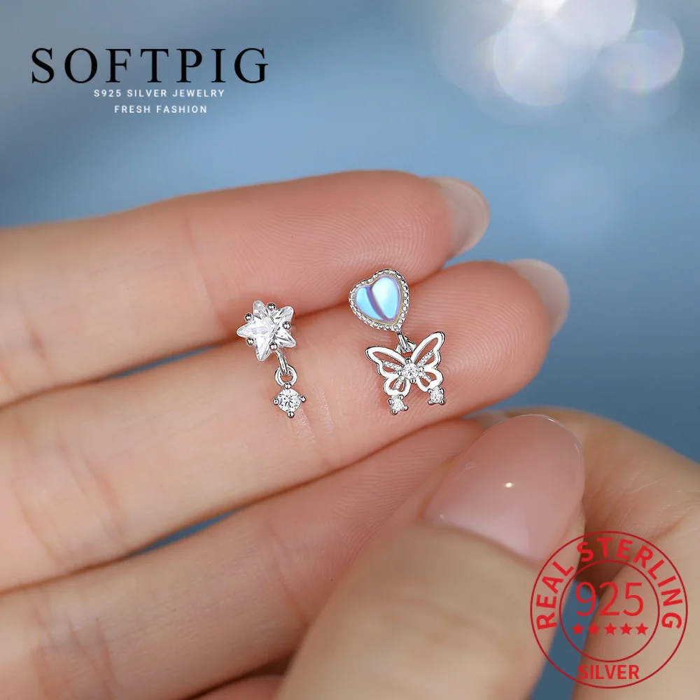 SOFTPIG Real 925 Sterling Silver Zircon Star Butterfly Asymmetric Stud Earrings for Women Fine Jewelry Light Luxury Accessories
SOFTPIG Real 925 Sterling Silver Zircon Star Butterfly Asymmetric Stud Earrings for Women Fine Jewelry Light Luxury Accessories