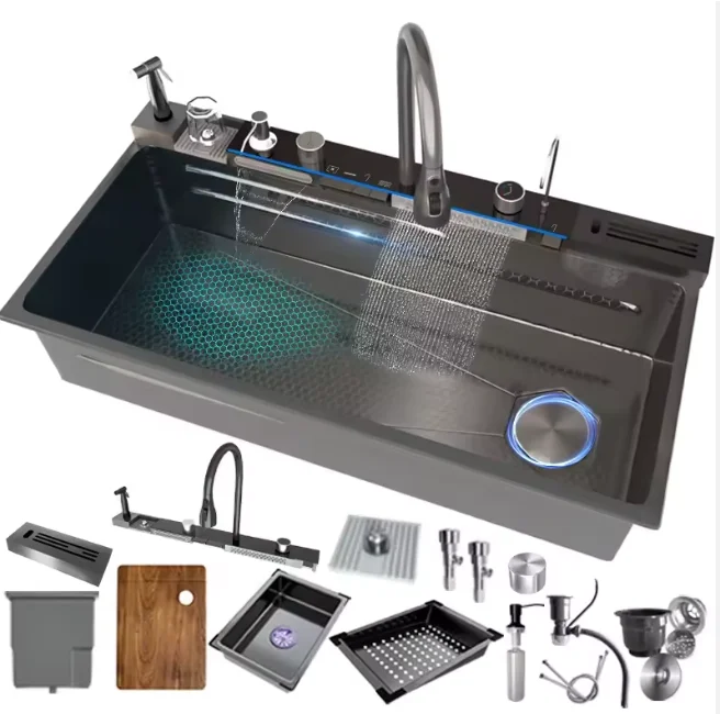 Modern Stainless Steel Square Basin Sink Rain Waterfall Kitchen Workstation Dishwasher Stylish Square Shape Modern Kitchen Sinks
Modern Stainless Steel Square Basin Sink Rain Waterfall Kitchen Workstation Dishwasher Stylish Square Shape Modern Kitchen Sinks