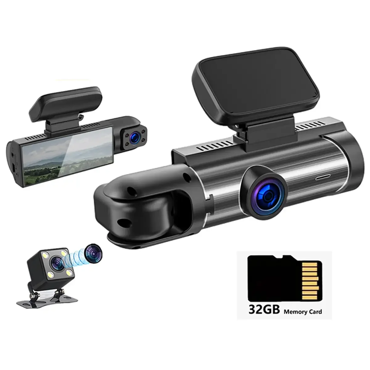 Dash Cam 3.16 Inch 3 Lens Dash Cam, Front Built-in Rear Camera, G Sensor HD Night Vision Wide Angle Car DVR, With 32GB SD Card
Dash Cam 3.16 Inch 3 Lens Dash Cam, Front Built-in Rear Camera, G Sensor HD Night Vision Wide Angle Car DVR, With 32GB SD Card