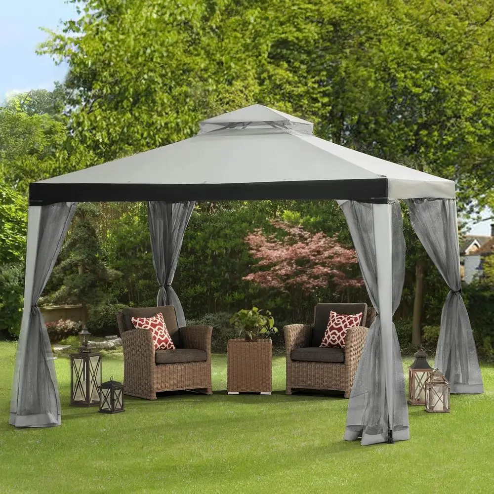10 x 10 Outdoor Patio 2-Tier Steel Gazebo with Grey Mesh Netting
10 x 10 Outdoor Patio 2-Tier Steel Gazebo with Grey Mesh Netting