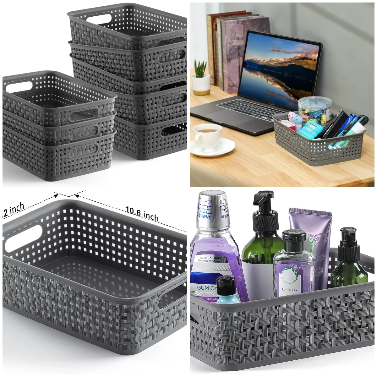 8 Pack Plastic Storage Baskets - Gray, Durable, Multi-Purpose for Closets, Cabinets, Shelves
8 Pack Plastic Storage Baskets - Gray, Durable, Multi-Purpose for Closets, Cabinets, Shelves