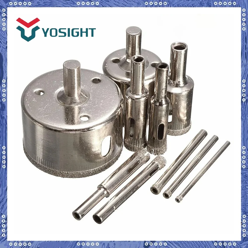 10PCS Diamond-Coated Hole Saw Core Drill Bits Set – 3/4/5/6/8/10/12/18/32/50mm for Tile, Marble, Glass, Ceramic
10PCS Diamond-Coated Hole Saw Core Drill Bits Set – 3/4/5/6/8/10/12/18/32/50mm for Tile, Marble, Glass, Ceramic