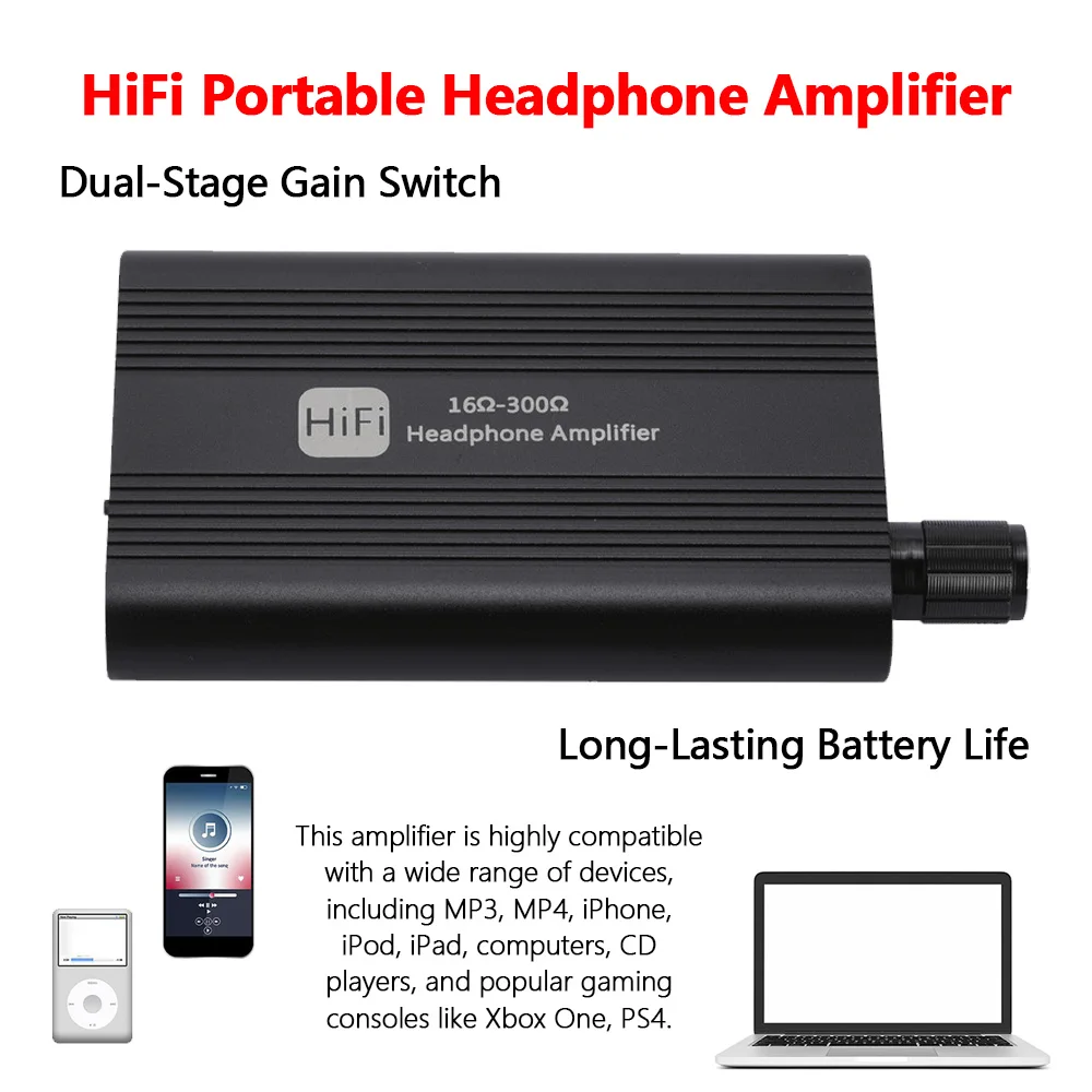 Professional Headphone Amplifier for MP3/MP4, iPhone, and PC - Delivers Clear HiFi Audio with No Distortion
Professional Headphone Amplifier for MP3/MP4, iPhone, and PC - Delivers Clear HiFi Audio with No Distortion