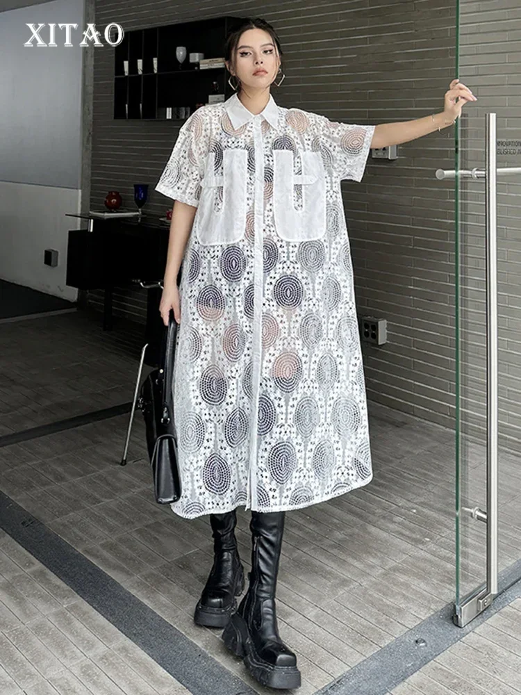XITAO Hollow Out Embroidery Shirt Dress Solid Color Vintage Lace Perspective Dress Personality Summer New Women DMJ4131
XITAO Hollow Out Embroidery Shirt Dress Solid Color Vintage Lace Perspective Dress Personality Summer New Women DMJ4131