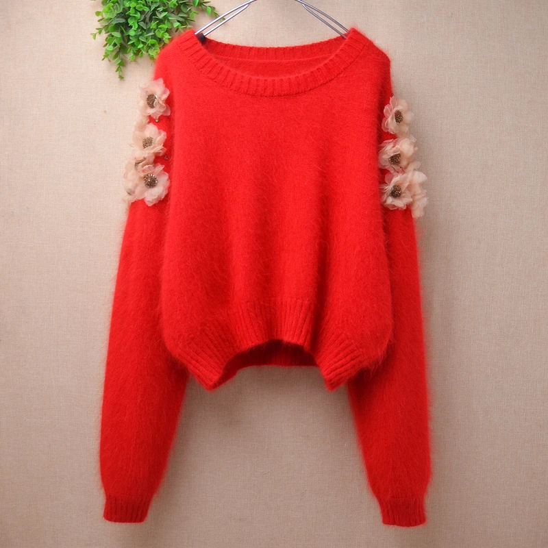 Ladies Women Fall Winter Fashion Beading Flower Hairy Angora Rabbit Hair Knitted O-Neck Crop Top Loose Pullover Sweater Jumper
Ladies Women Fall Winter Fashion Beading Flower Hairy Angora Rabbit Hair Knitted O-Neck Crop Top Loose Pullover Sweater Jumper