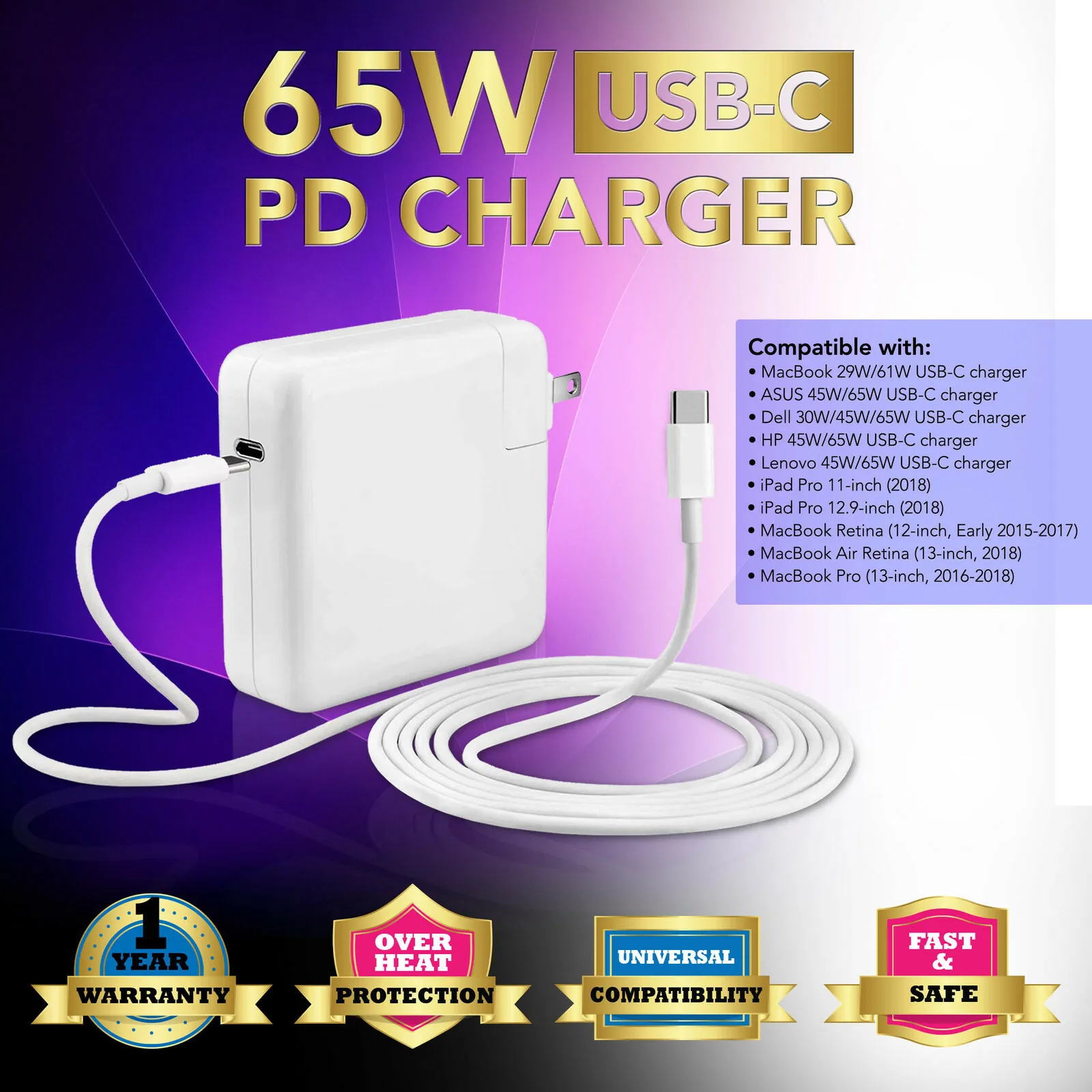 61W Type C USB C AC Adapter Charger for MacBook Pro 13" 2016 2017 2018 A1708
61W Type C USB C AC Adapter Charger for MacBook Pro 13" 2016 2017 2018 A1708
