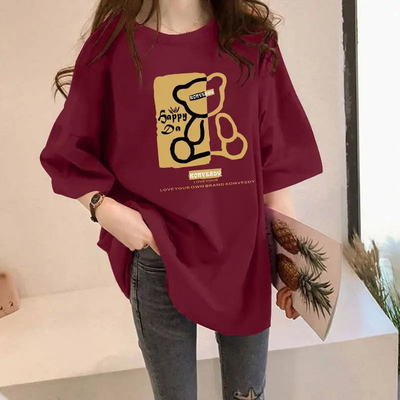 Women Clothing Drop Sleeves Loose Cartoon Printed T-shirt Summer Casual O-neck Tunic Basic Vintage Chic Pullovers
Women Clothing Drop Sleeves Loose Cartoon Printed T-shirt Summer Casual O-neck Tunic Basic Vintage Chic Pullovers