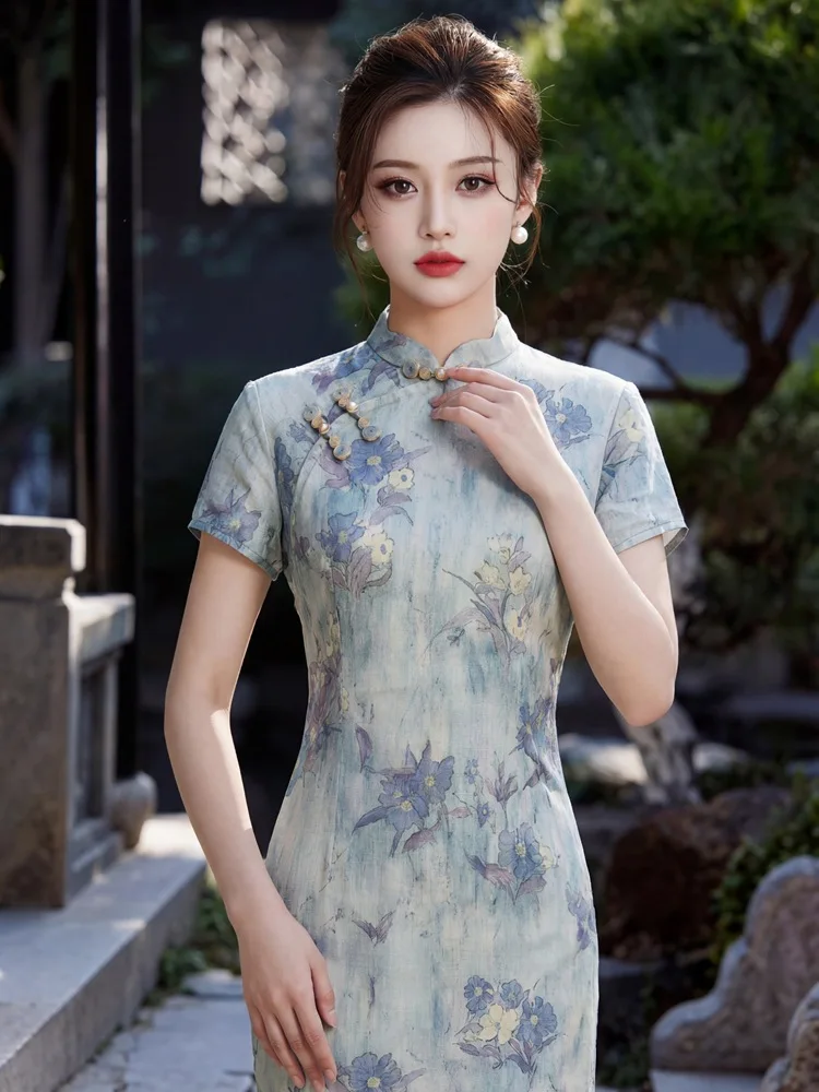 Blue Flower Improved Jacquard Long Qipao Women's 2026 Spring New Style Girls' Short Sleeve Young Style Qipao Dress
Blue Flower Improved Jacquard Long Qipao Women's 2026 Spring New Style Girls' Short Sleeve Young Style Qipao Dress