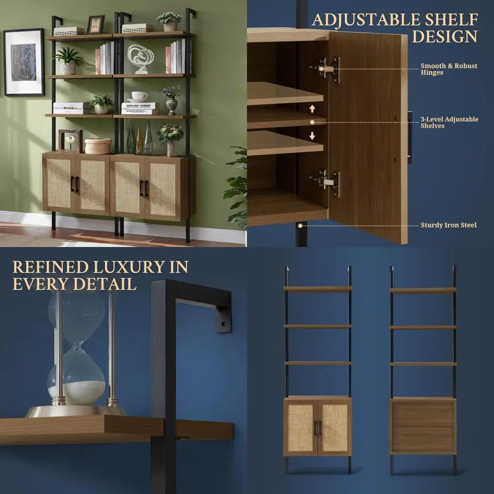 5-Tier Bookshelf Set, 73 Tall Storage Bookcase, Wall-Mounted Ladder Shelf, Rattan Cabinet Bookshelves for Living Room in Walnut
5-Tier Bookshelf Set, 73 Tall Storage Bookcase, Wall-Mounted Ladder Shelf, Rattan Cabinet Bookshelves for Living Room in Walnut