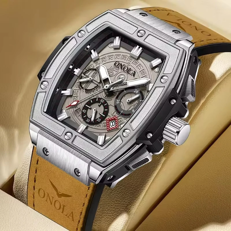 Классический дизайн циферблата Tonneau, модные роскошные мужские часы, многофункциональные водонепроницаемые светящиеся повседневные кожаные механические часы для мужчин 
Классический дизайн циферблата Tonneau, модные роскошные мужские часы, многофункциональные водонепроницаемые светящиеся повседневные кожаные механические часы для мужчин