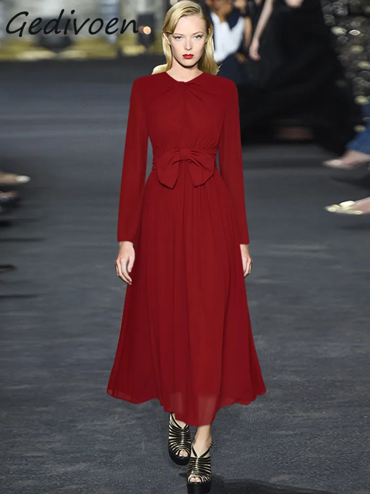Gedivoen Autumn Fashion Designer Wine Red Vintage Party Dress Women's O Neck Long SLeeve Bow High Waist Slim A-LINE Long Dress
Gedivoen Autumn Fashion Designer Wine Red Vintage Party Dress Women's O Neck Long SLeeve Bow High Waist Slim A-LINE Long Dress