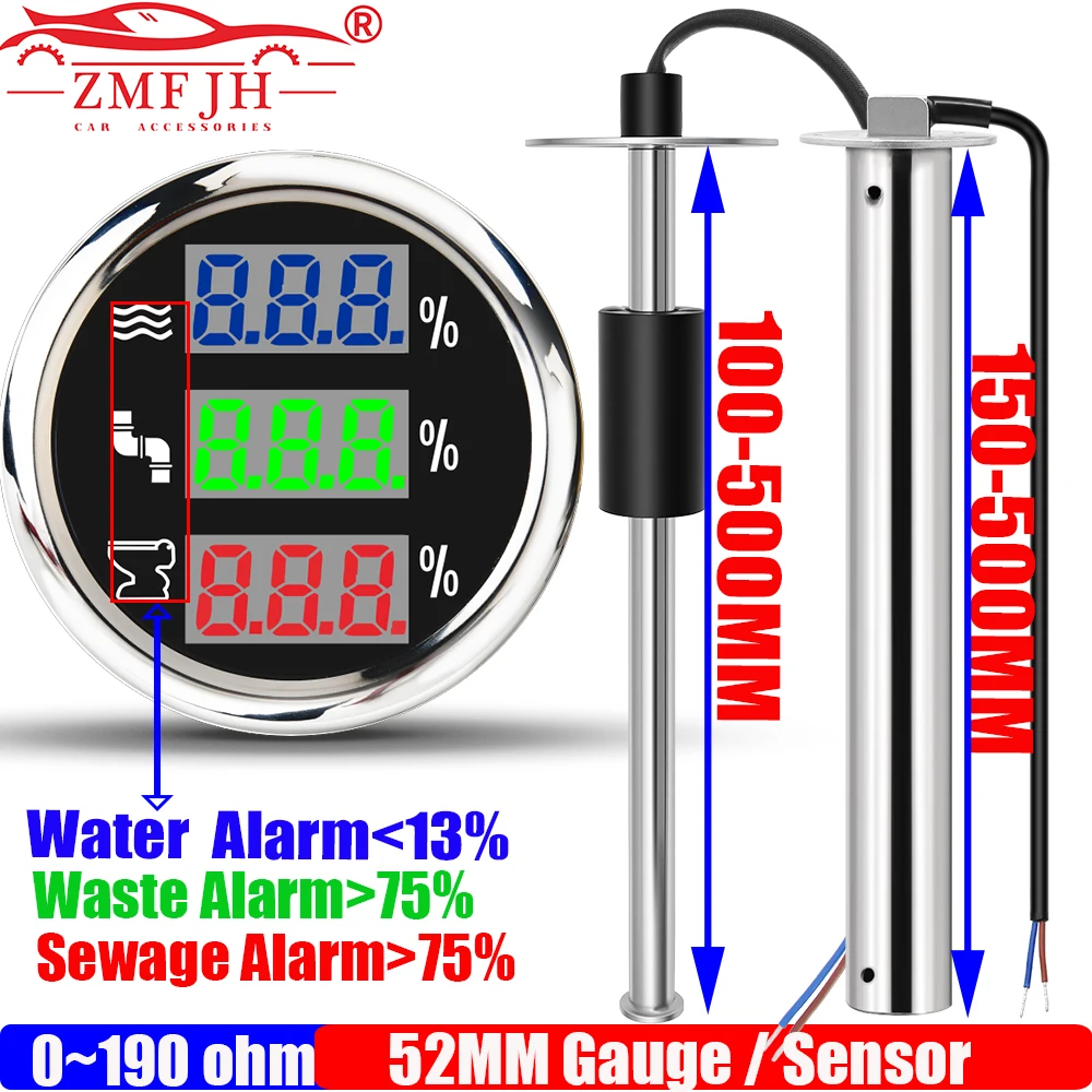 ZMFJH Digital 52MM Gauge Multifunctional Water/Waste/Sewage Level Gauge with Alarm Red,Green,Blue Light 0-190ohm HTG Sensor
ZMFJH Digital 52MM Gauge Multifunctional Water/Waste/Sewage Level Gauge with Alarm Red,Green,Blue Light 0-190ohm HTG Sensor