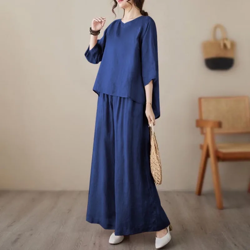 Women's Linen 2-Piece Set Loose Casual Top Wide Leg Pants Summer Outfit
Women's Linen 2-Piece Set Loose Casual Top Wide Leg Pants Summer Outfit