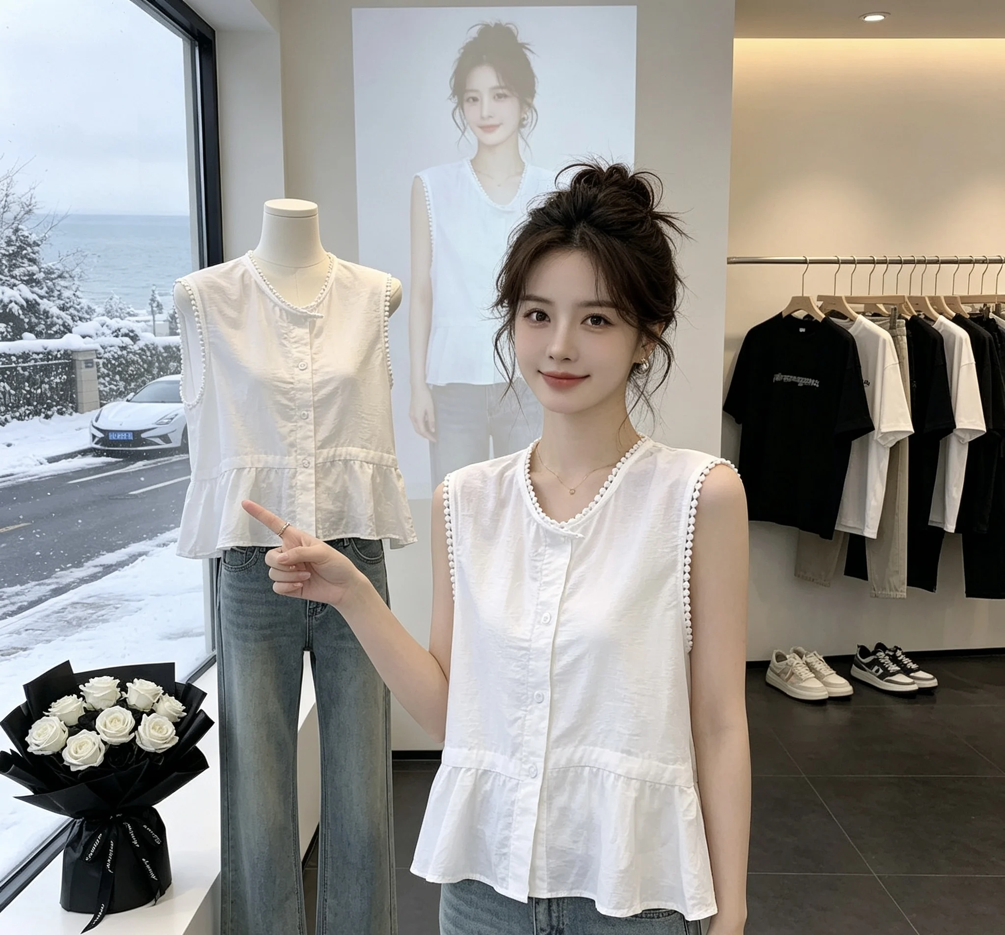 Elegant Pink Sleeveless Women's Shirt Breathable Lightweight Summer New Style European Fashion Commute Style round Neck Shirt
Elegant Pink Sleeveless Women's Shirt Breathable Lightweight Summer New Style European Fashion Commute Style round Neck Shirt