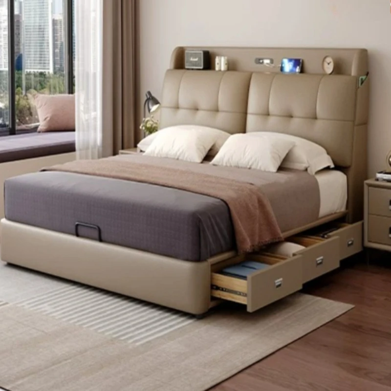 Leather Modern Bed Luxury Frame Floor Castle Design European Simple Safe Massage Bed Sleeping Platform Muebles Home Furniture
Leather Modern Bed Luxury Frame Floor Castle Design European Simple Safe Massage Bed Sleeping Platform Muebles Home Furniture