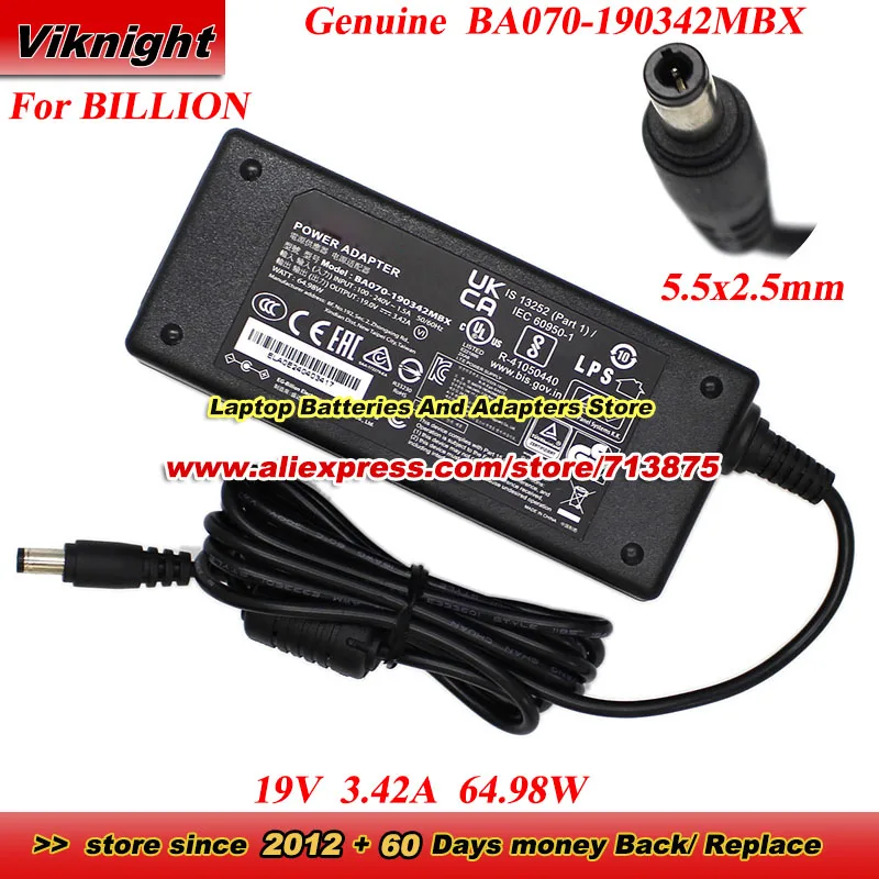 Genuine for BILLION BA070-190342MBX AC Adapter 19V 3.42A 64.98W Power Adapter with 5.5x2.5mm tip Power Supply
Genuine for BILLION BA070-190342MBX AC Adapter 19V 3.42A 64.98W Power Adapter with 5.5x2.5mm tip Power Supply