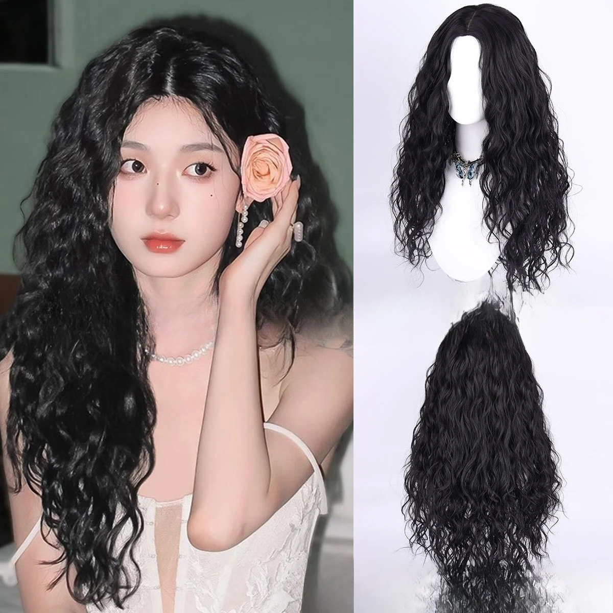 New European and American Wig Women's Wool Roll Water Wave Long Curly Hair Rose Mesh Headgear
New European and American Wig Women's Wool Roll Water Wave Long Curly Hair Rose Mesh Headgear