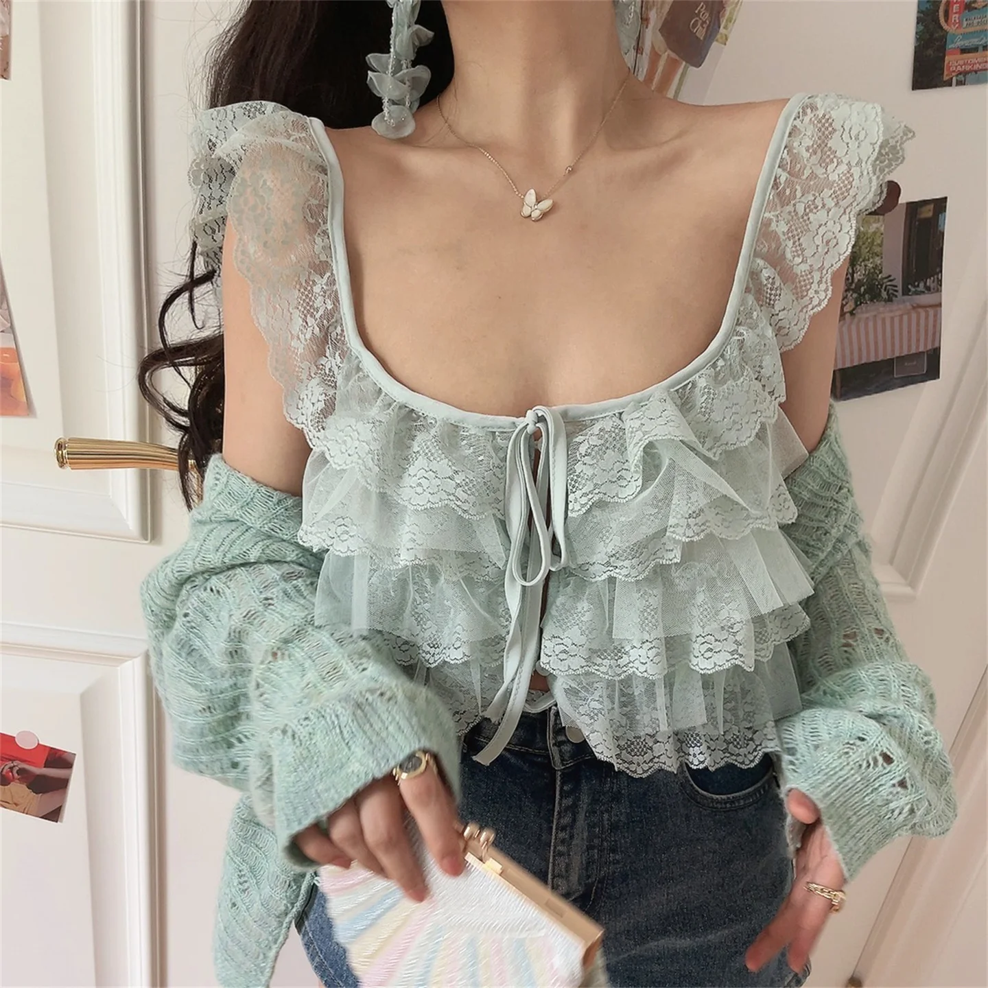 Spring Summer Women's Lace Crop Top Strapless Full Lace Tie Waist Sleeveless Vest H-Shape Short Length Fashion Element
Spring Summer Women's Lace Crop Top Strapless Full Lace Tie Waist Sleeveless Vest H-Shape Short Length Fashion Element
