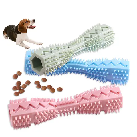 Durable Dog Chew Toy Stick Dog Toothbrush Soft Rubber Tooth Cleaning Point Massage Toothpaste Pet Molar Teeth Cleaning Tool
