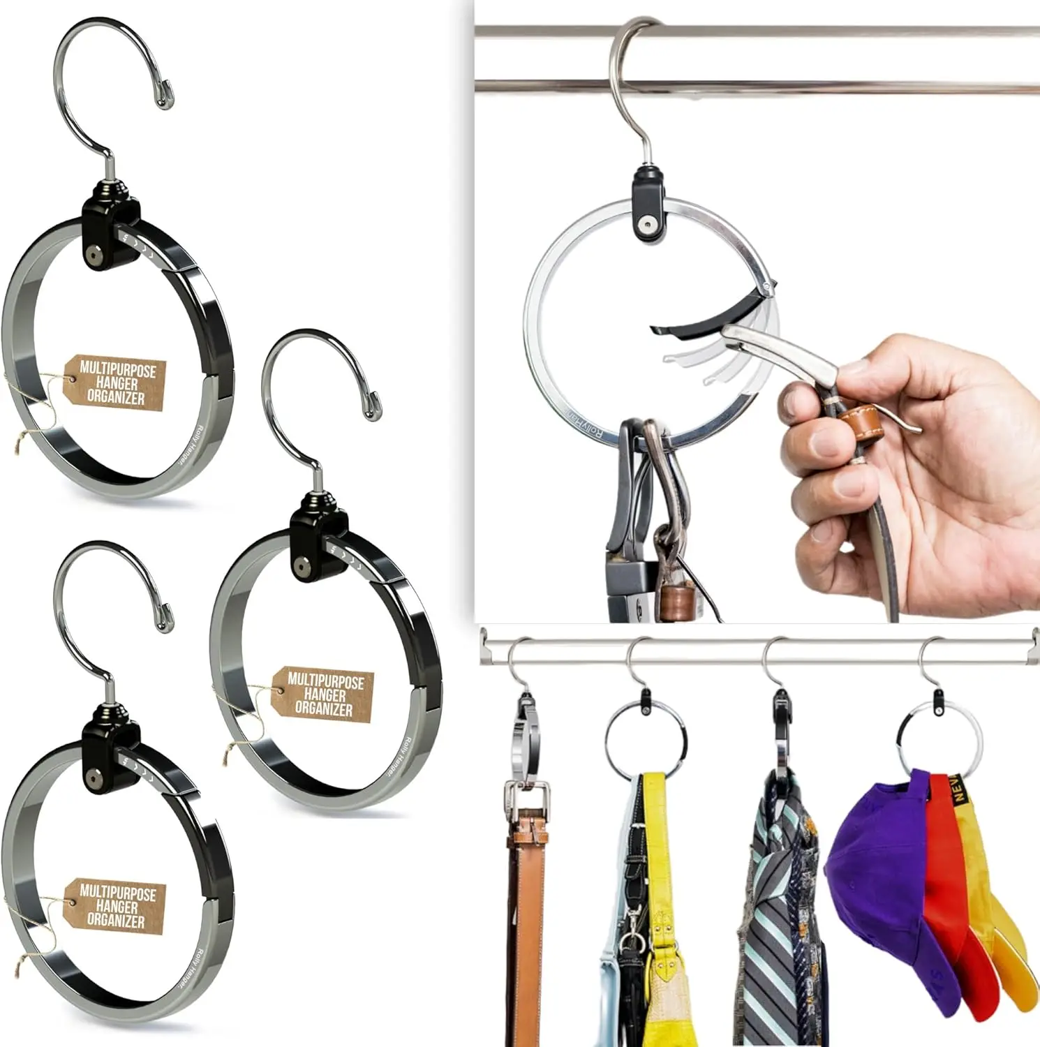 Space-Saving Closet Hanger Organizer for Belts, Ties, Scarves, Hats - 3 Pack
Space-Saving Closet Hanger Organizer for Belts, Ties, Scarves, Hats - 3 Pack