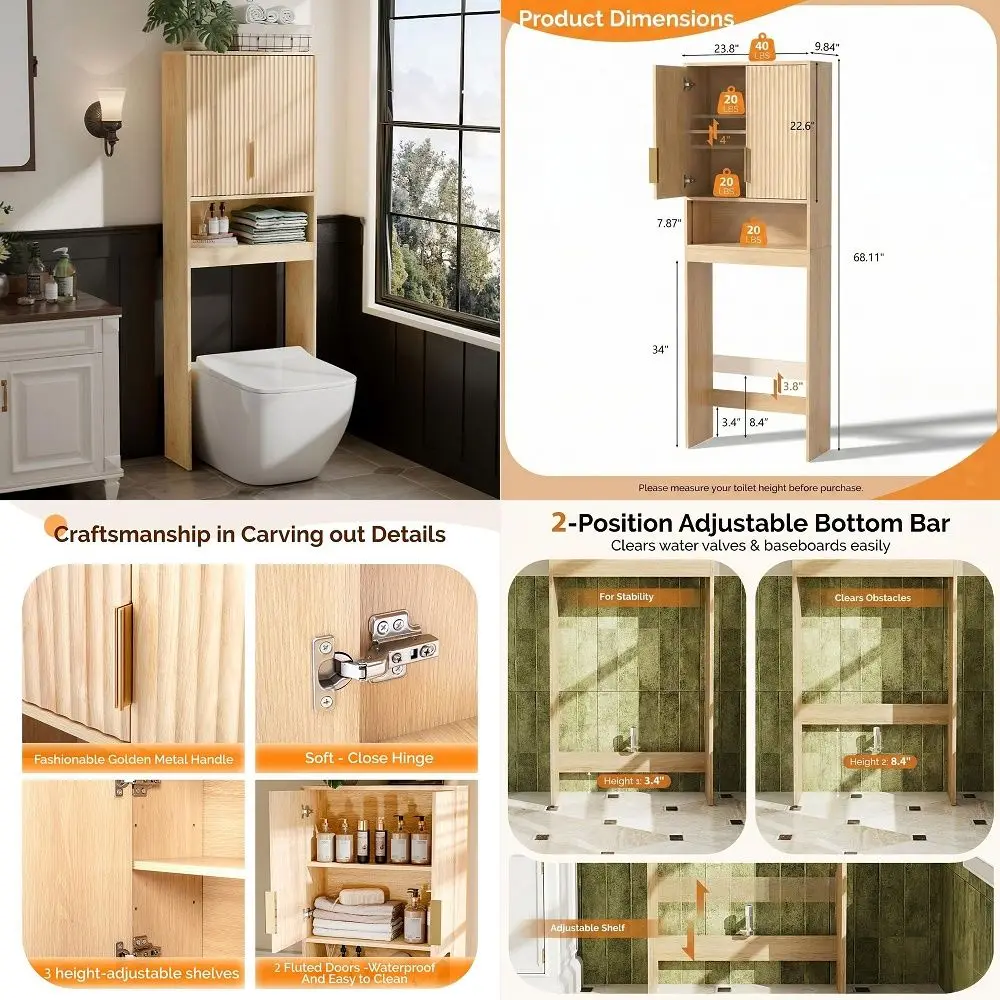 Over The Toilet Storage Cabinet with Fluted Doors, Mid Century Modern Bathroom Organizer Over Toilet, Freestanding Wooden Space
Over The Toilet Storage Cabinet with Fluted Doors, Mid Century Modern Bathroom Organizer Over Toilet, Freestanding Wooden Space