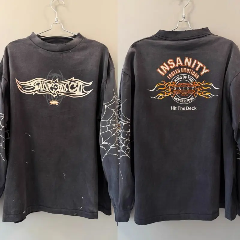 Retro Street Flame Spider Print Saint Long Sleeve Tshirt Black Splashed Ink Washed Worn Round Neck Pullover Men Women Sweatshirt
Retro Street Flame Spider Print Saint Long Sleeve Tshirt Black Splashed Ink Washed Worn Round Neck Pullover Men Women Sweatshirt
