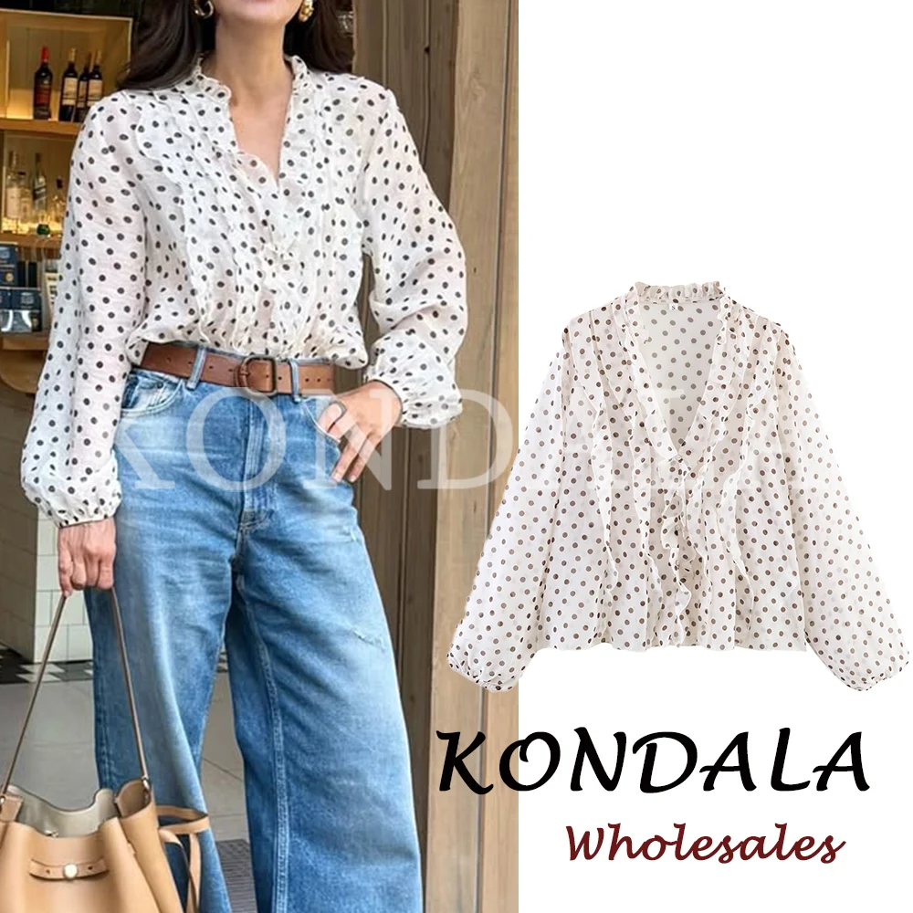 KONDALA Chic Polka Dot Summer Women Blouse Single Breasted V-Neck Tiered Loose Shirt Casual Fashion 2026 Elegant Female Shirt
KONDALA Chic Polka Dot Summer Women Blouse Single Breasted V-Neck Tiered Loose Shirt Casual Fashion 2026 Elegant Female Shirt